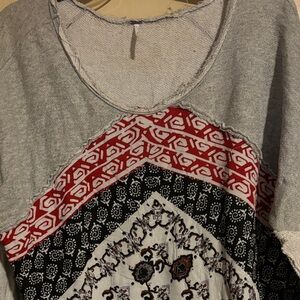 Stylish Gray and Red Patterned Women's Top